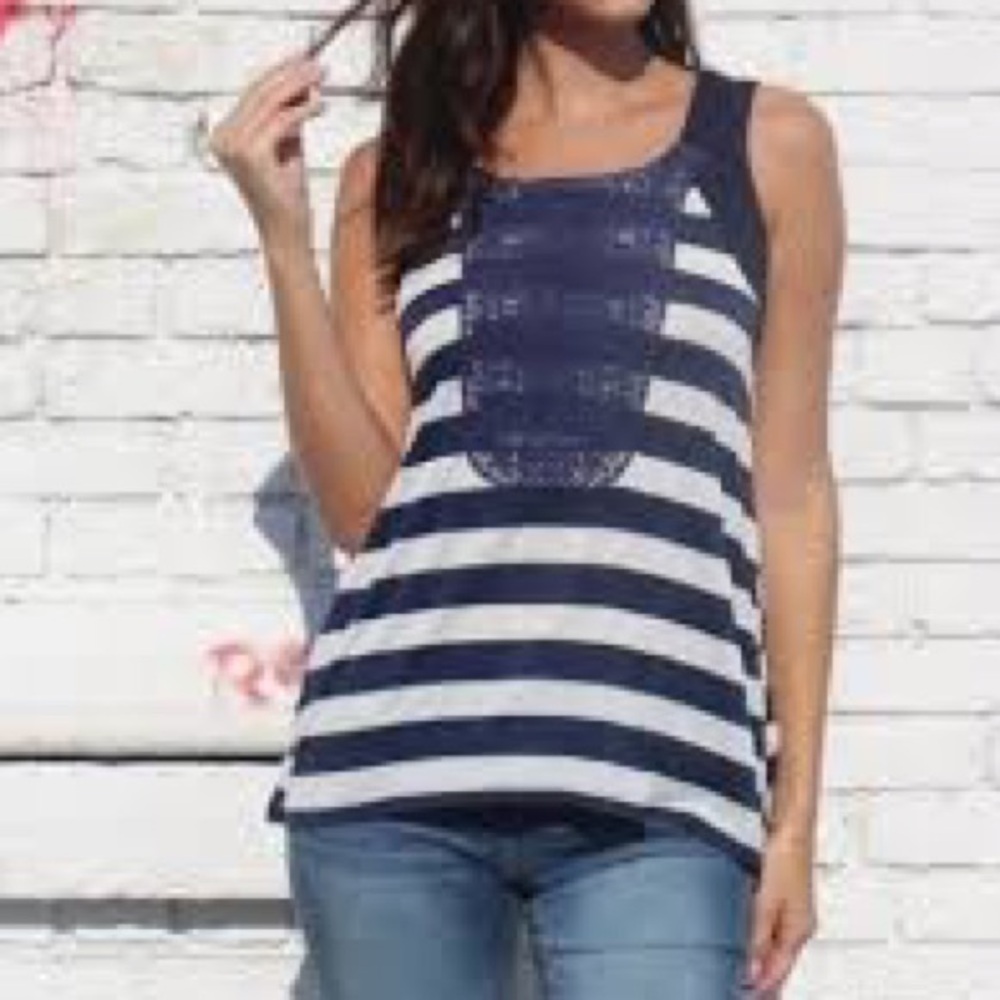 Moon & Sky Sailor Striped Tank with Embroidered Detail NWT